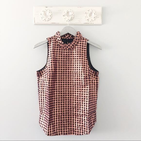 J. Crew Crinkle Gingham Ruffleneck Sleeveless Top NEW - Picture 1 of 9
